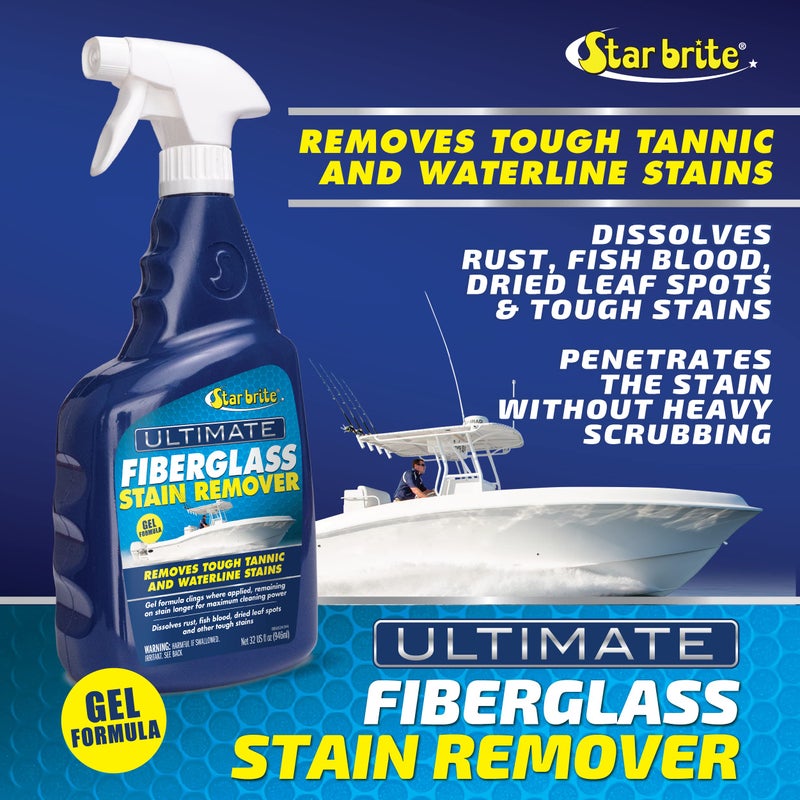 Star Brite ستار برايت مزيل بقع الألياف الزجاجية النهائي - حل سهل الاستخدام من الدرجة البحرية للتخلص من بقع الصدأ، الأوراق وبقع خط الماء للقوارب والمزيد - جل رذاذ بقوة تنظيف قصوى - 16 أونصة (098916) - Image 1